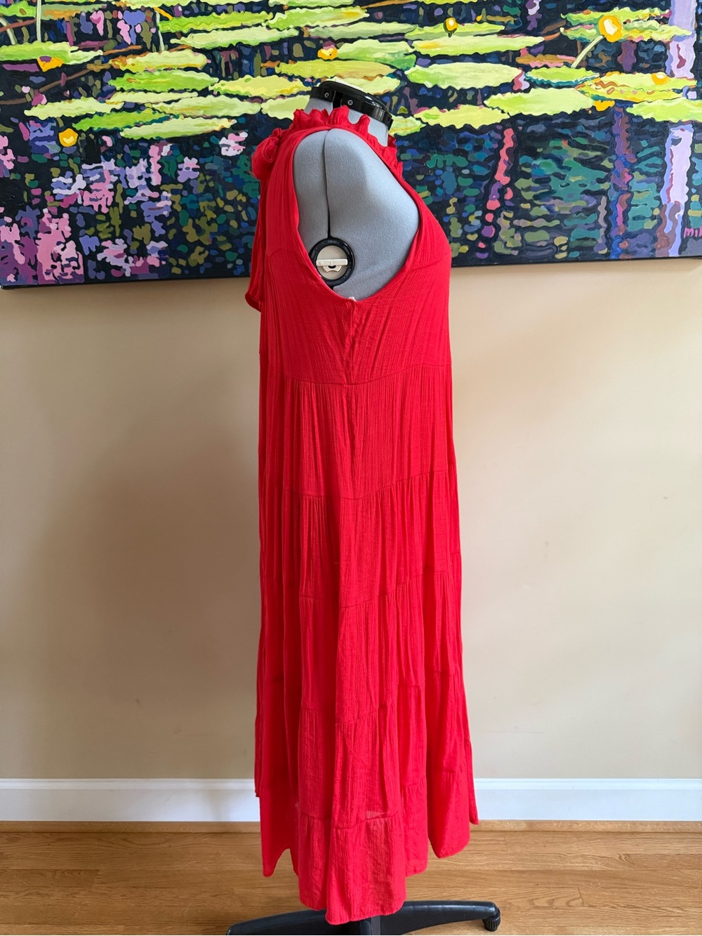 Red Ruffled Halter Maxi Dress - Picture 2 of 3